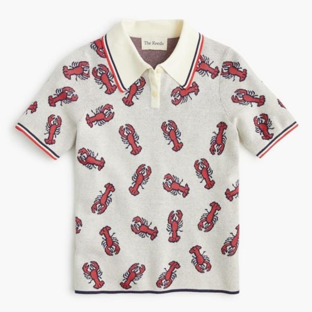 The Reeds x J.Crew Novelty Lobster Print Knit Short Sleeve Polo Shirt Size XXL